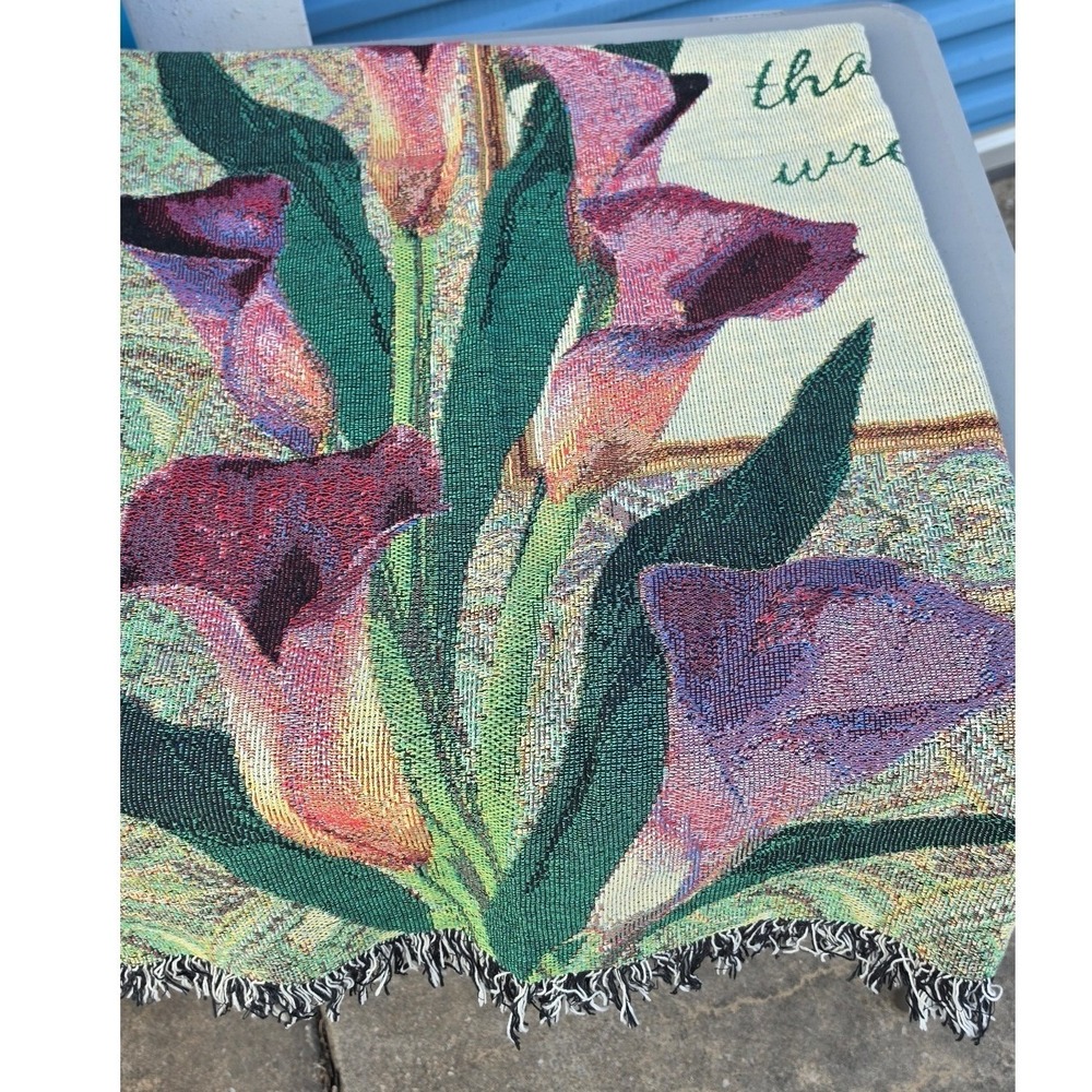 Amazing Grace Calla Lily Woven Tapestry Throw Blanket 100% Cotton USA Made 5060
